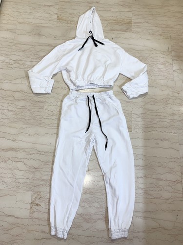 SET COORDINATO COMPLETO TUTA JOGGER PANTALONE FELPA CORTA BIANCO TG UNICA |  eBay
