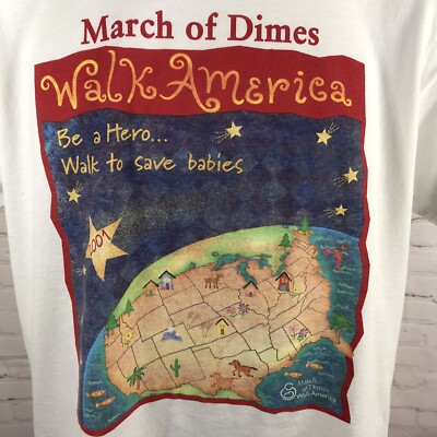 Vintage March of Dimes Walk America Shirt Adult Medium White 2001 Graphic Tee SS