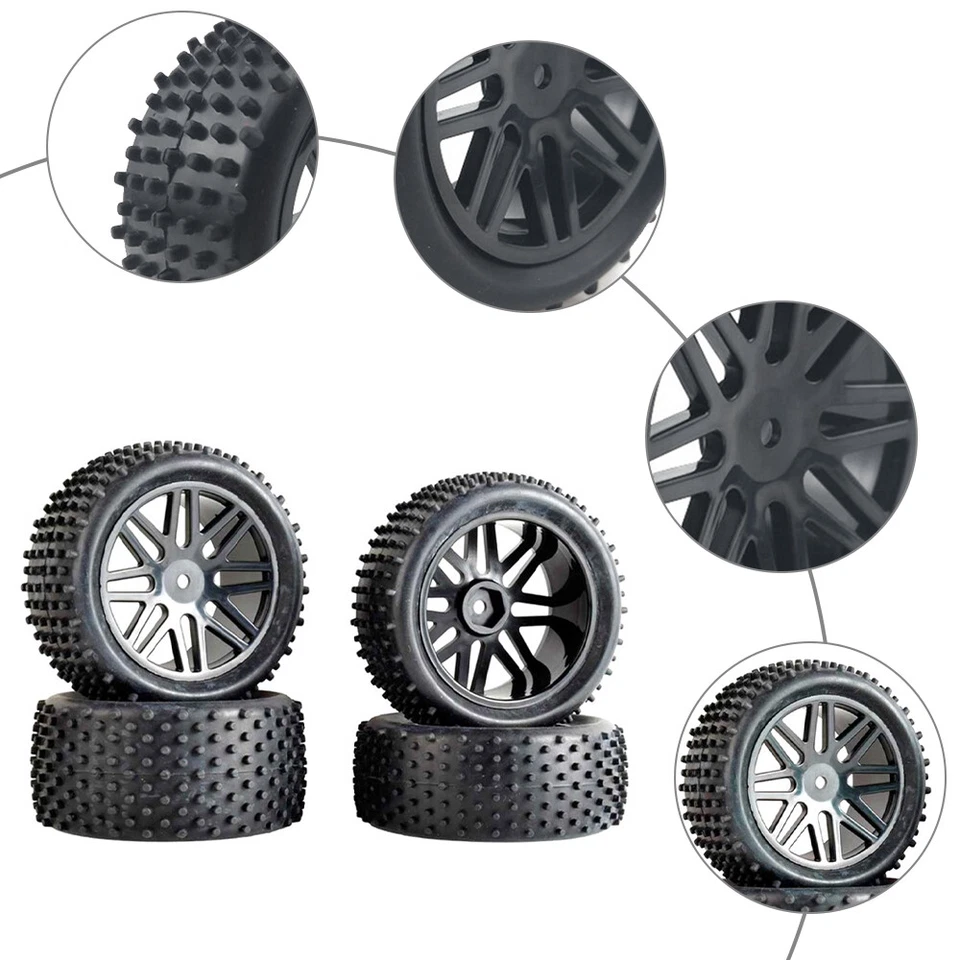 4pcs RC 1/10 Racing Tires and Wheels 12mm Hex For Tamiya  HPI HSP Off Road Car - Image 4 of 4