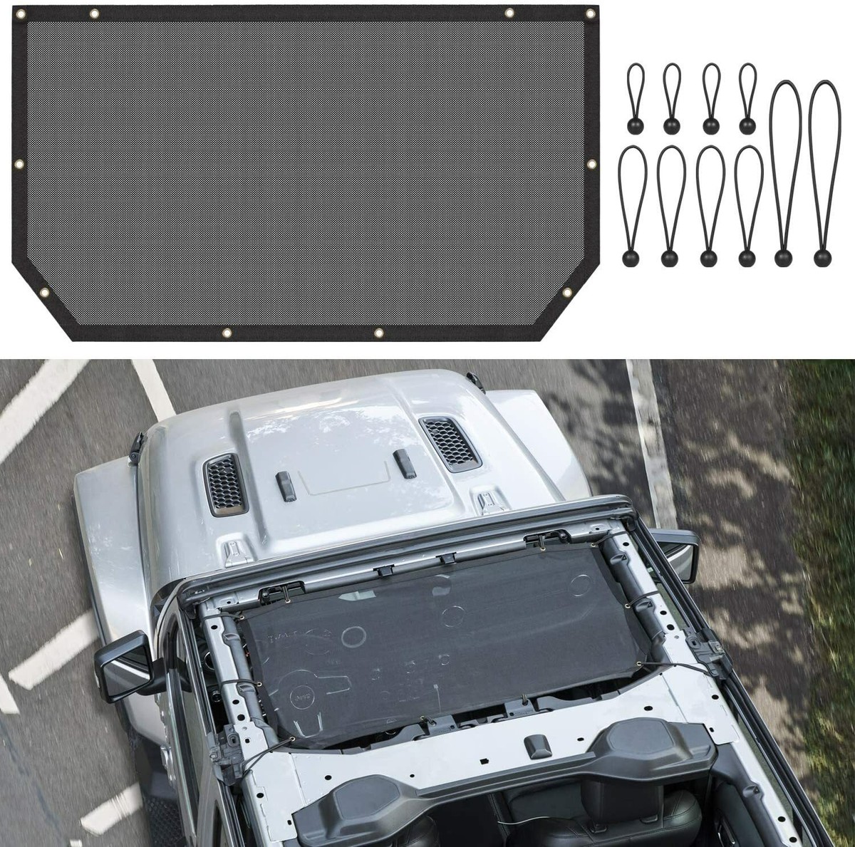 Savadicar Mesh Shade Top, Roof Sunshade Cover for 2007-2018 Jeep Wrangler JK JKU, UV Protection Savadicar Mesh Shade Top, Roof Sunshade Cover for 2007-2018 Jeep Wrangler JK JKU, UV Protection