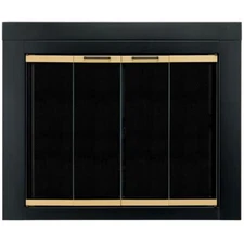 Pleasant Hearth Fireplace Doors Glass Reduce Heat Loss Powder-Coated Mesh Panels
