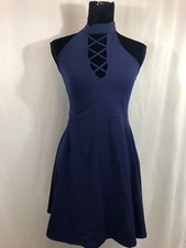 Express NWT Womens Size Small Blue Sleeveless Halter Short Knit Dress