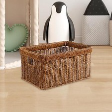 Image of Storage Basket with Handle, Woven Organizer Rectangle Storage Container