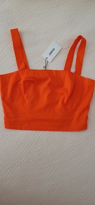 NWT Jason Wu Crop Top Smocked Back Tangerine Orange Size S Halter 70's Style