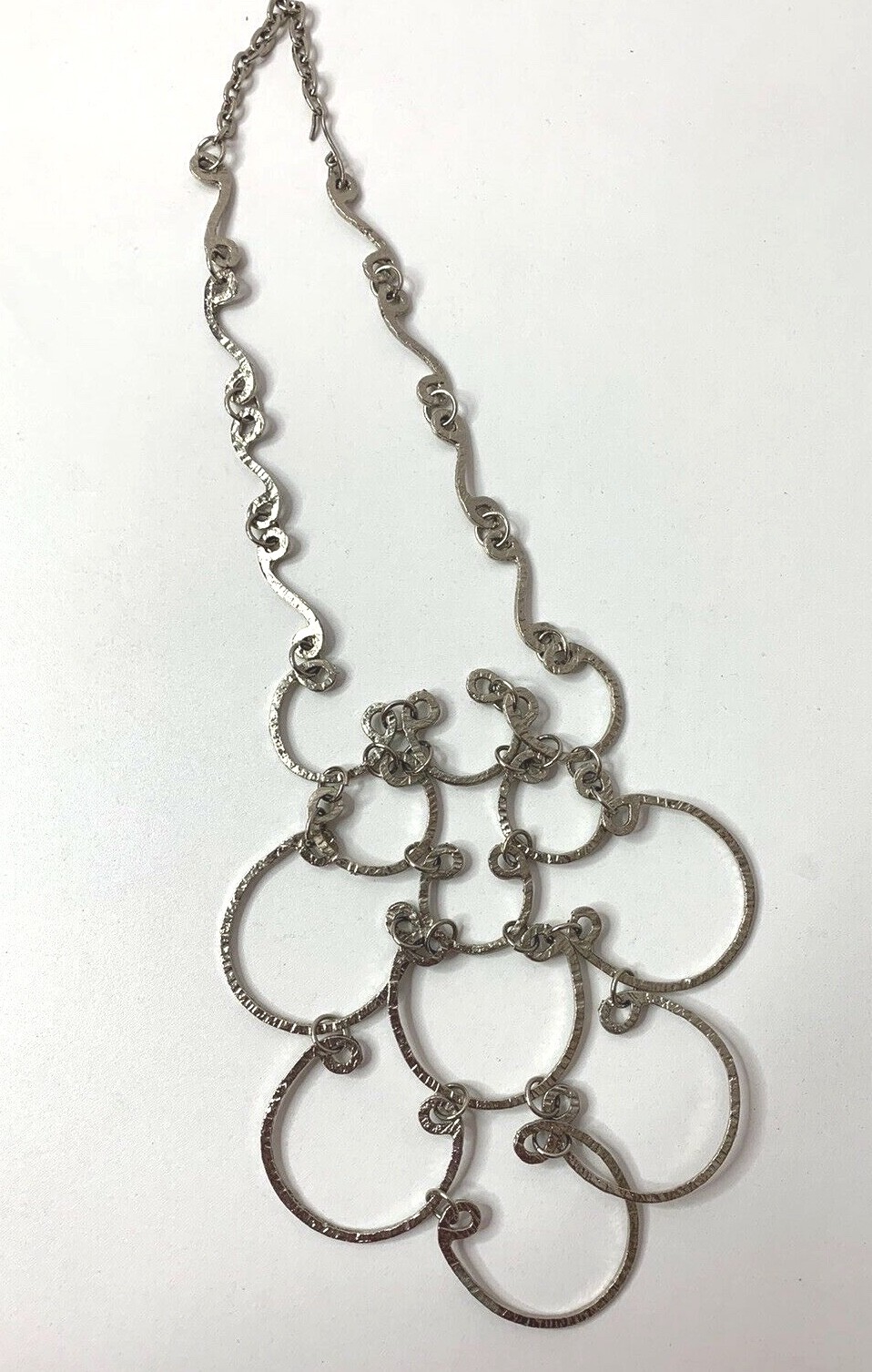 Silvertone statement hammered circular bib neckla… - image 1