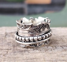 Leaf Design Spinner Ring 925 Sterling Silver Meditation Jewelry All Size MO422