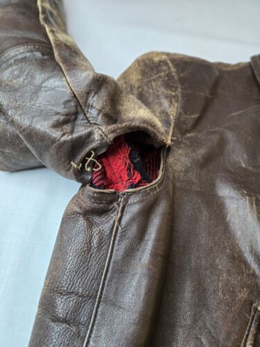 Vintage 40s 50s Buffalo Plaid Lined Horse Hide Brown Leather Jacket Small S - Picture 11 of 11