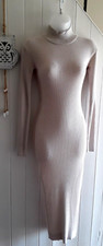 LADIES SIZE 6 / 8 CREAM RIBBED KNIT LONG SLEEVE HIGH NECK BODYCON DERSS by PLT