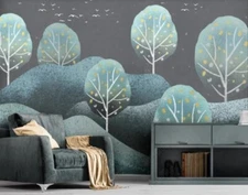 3D Abstractr Mountain Forest Bird Self-adhesive Removeable Wallpaper Wall Mural