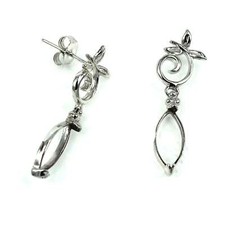 Ear Studs Earrings Settings with Marquise Shape Bezel Mounting in Sterling