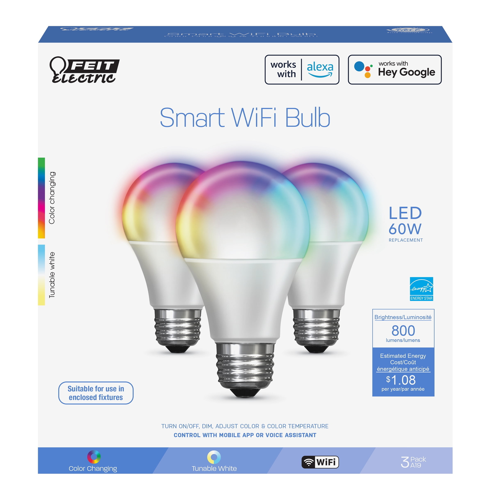 Feit Electric Smart LED 9 Watt (60 Watt Equiv) Color Select White Light Bulb,