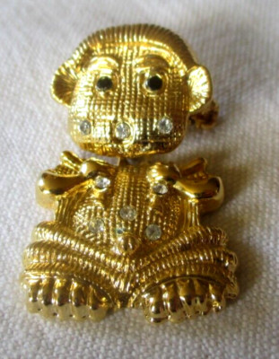 Broche Arlequin/clown Articulé Vintage - Émail Noir Et Blanc, Or - Bijou Occasion
