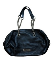 Versace Collection Black Pebbled Leather Gold Tone Chain Large Shoulder Bag