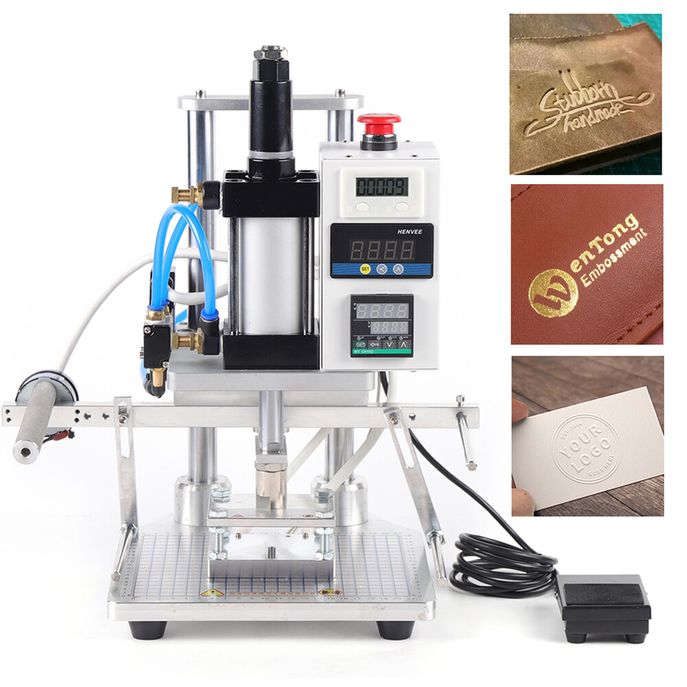 110V Hot Foil Stamping Machine 500W Air Pneumatic Logo Leather PVC Press 60hz