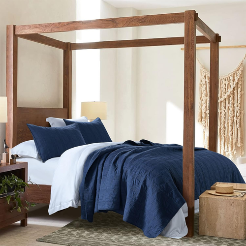 100% Cotton Quilt Set King Size, Navy Blue Pre-Washed 3-Piece Bedspread Coverlet - Picture 5 of 12