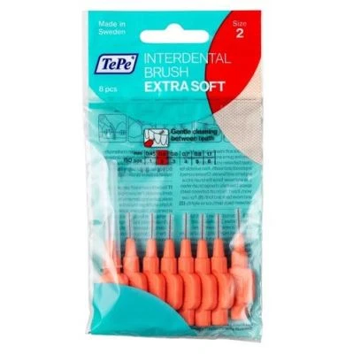 TePe Extra Soft Interdental Brushes - Red 0.5mm - 1 Pack Of 8 Brushes x 2 Pack