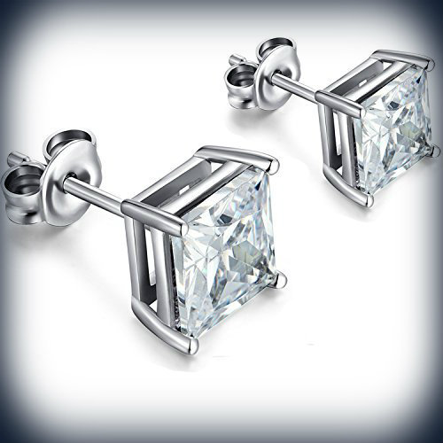 1 PAIR CZ CLEAR SQUARE Clip-On EARRINGS STUDS Men Women - Earring Studs-3ER1