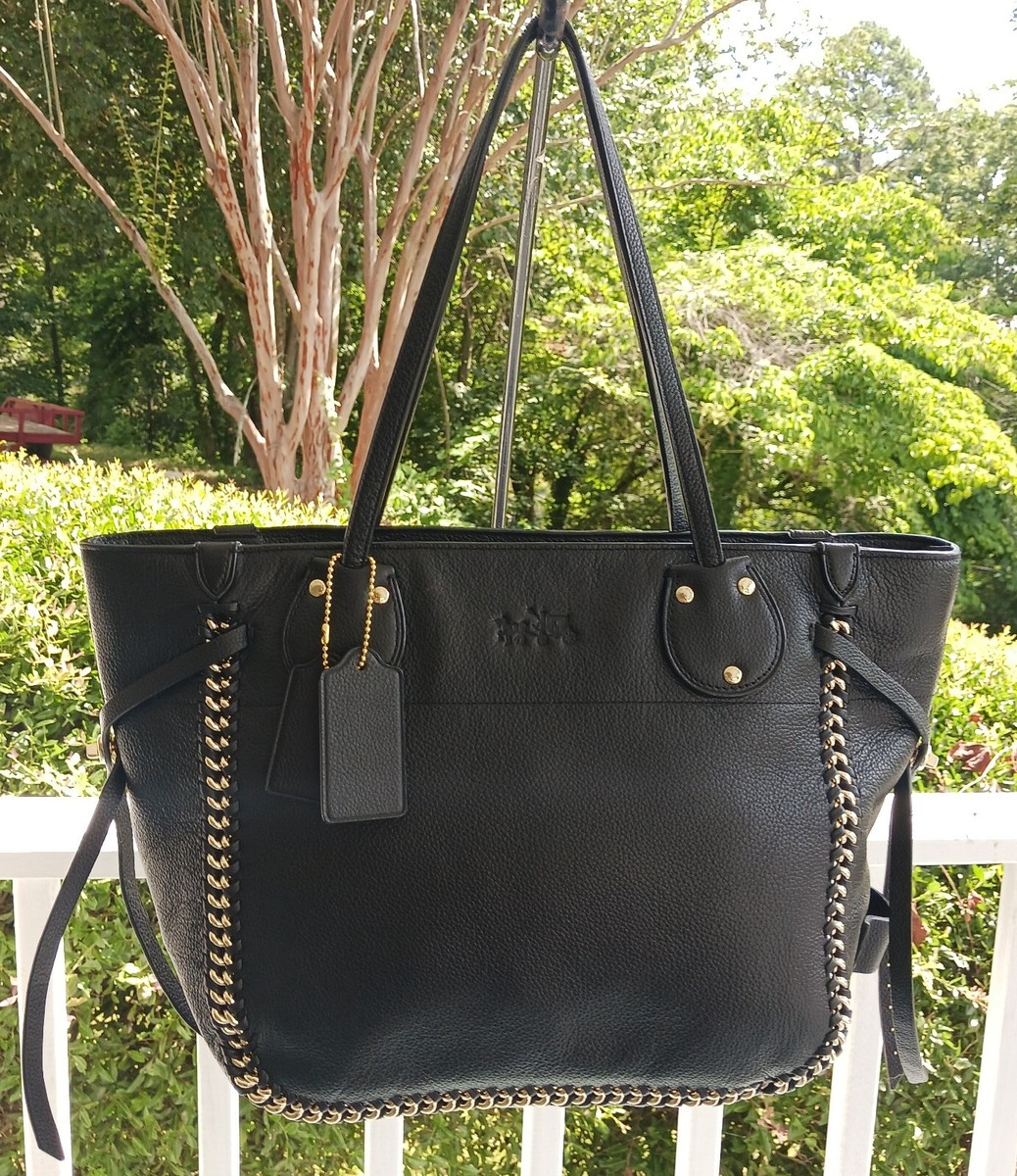 Coach 34398 Tatum Black Leather Zip Top Tote W/Turnlock & Curb
