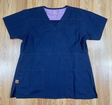 Carhartt Nurse Scrub Top Shirt Womens M Medium Navy Short Sleeve Poly/Cotton