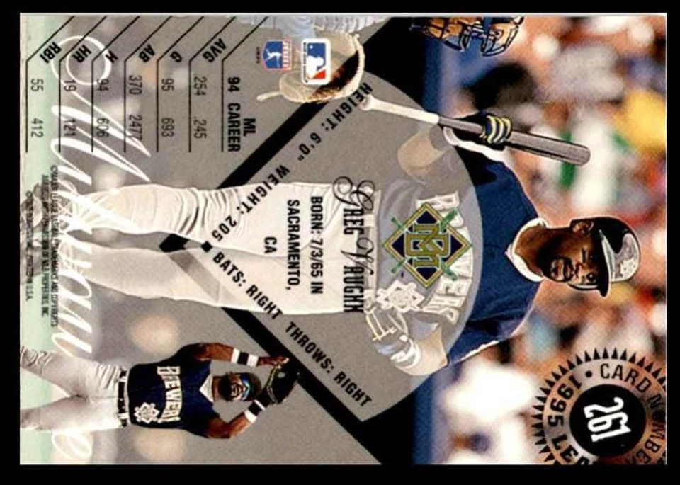 1995 Leaf Greg Vaughn Milwaukee Brewers #261 - Image 2 of 2