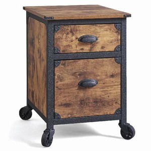 Industrial Rustic Wood Black Metal 2 Drawer File Cabinet Filing Table Office New Ebay