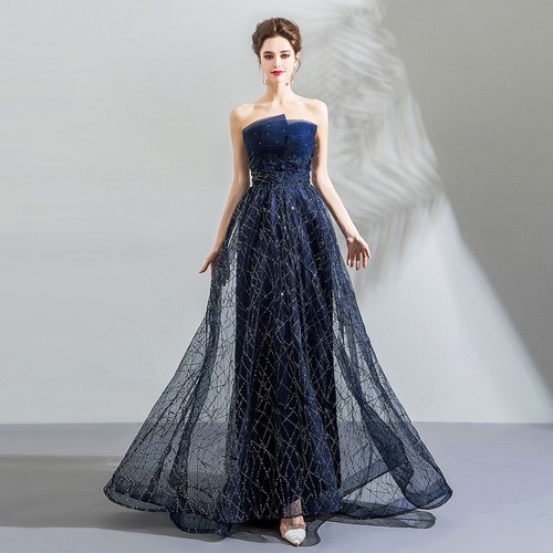 Women Sequins Long Evening Dress Rhinestone Sleeveless Ladies Party Prom Gown - Picture 2 of 9