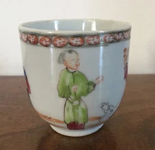 Antique Chinese Export Porcelain Tea Cup Famille Rose 1760 18th c. Figural