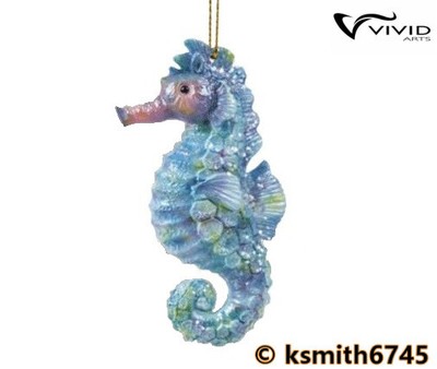 Vivid Arts blue HANGING FANTASY SEAHORSE resin wild sea animal ornament NEW