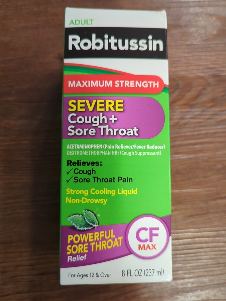 Robitussin Maximum Strength Severe Cough Sore Throat Relief Syrup 4oz
