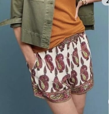 Anthropologie Ett:Twa Paisley Scarf Print Boho Shorts with Pockets sz S