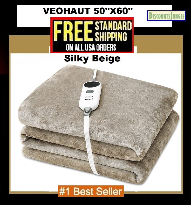 VEOHAUT Electric Heated Plush Throw Blanket 50 x 60u0026#039;u0026#039; w/ Remote 6  heat settings | eBay