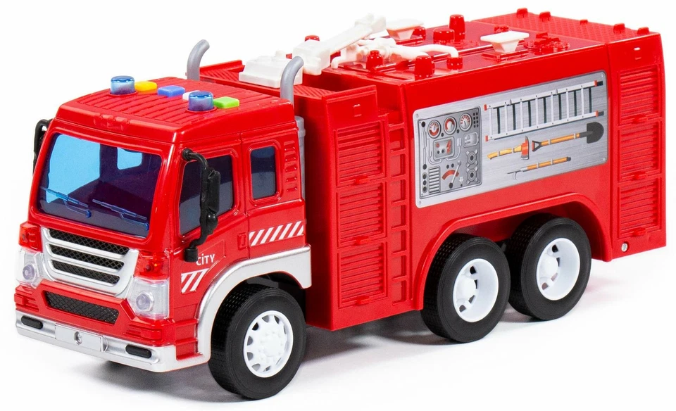POLESIE Feuerwehr LKW Kinder Spielzeug CITY Schwungrad Löschfahrzeug mit Licht Sound