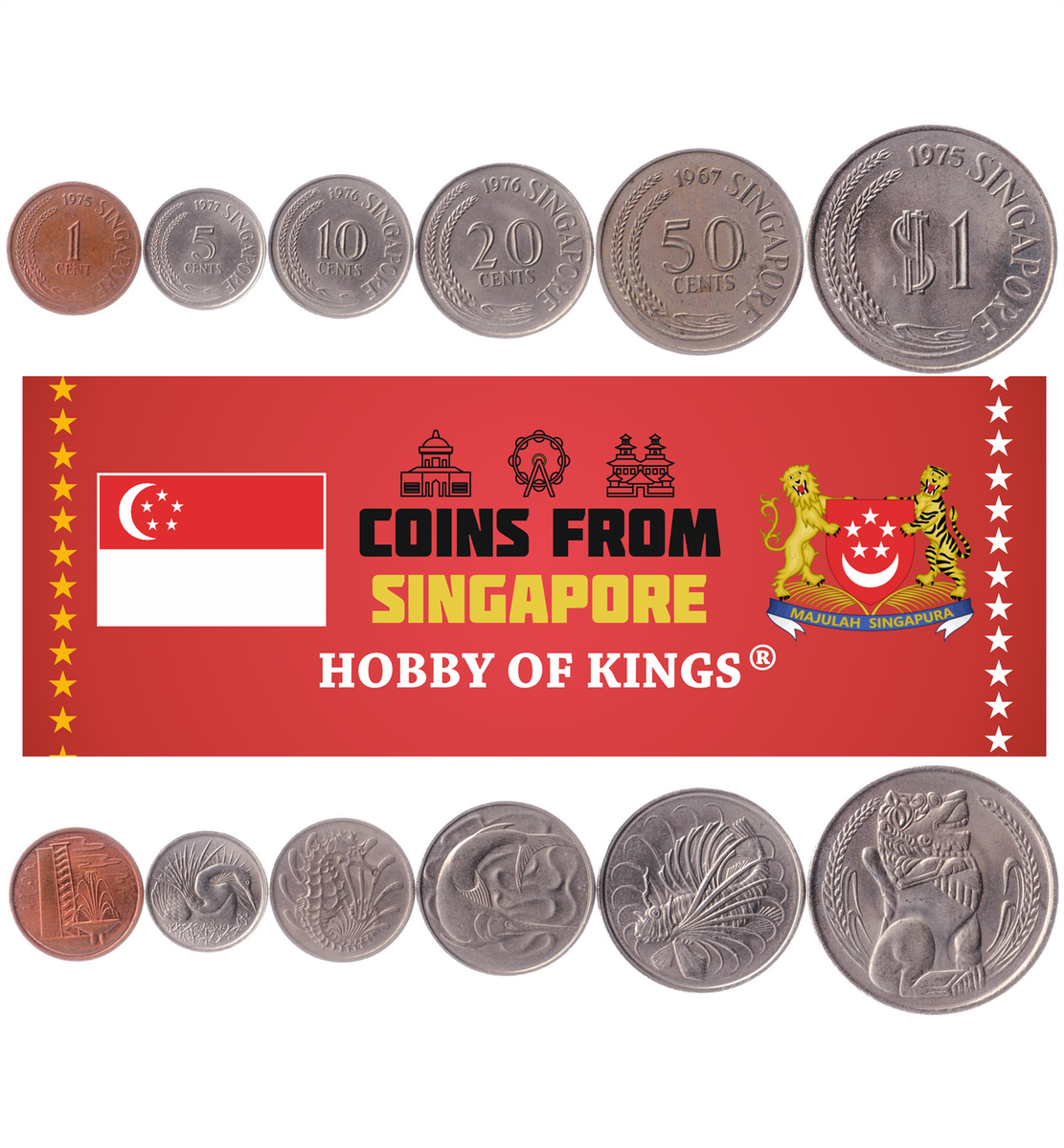 コレクション 1967 Singapore Coin Set Singapore | 6 Coin Set | 1 5 10 20 50 Cents 1 Dollar | Seahorse