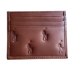 Polo Ralph Lauren Men's All Over Pony Leather Card Holder/Case Brown