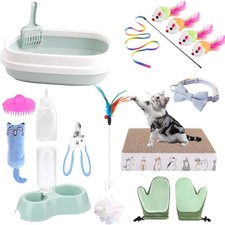 16-In-1 Cat Starter Kit: Litter Box, Toys, Feeding Bowls  More in Blue