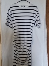 ASOS DESIGN Womens Black White Striped Ruched Jersey Maxi T-Shirt Dress UK 10