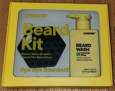 NEW Tooletries Beard Kit - Silicone Brush Scrubber & 5.1oz Coastal Pine Wash