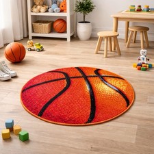 Round Basketball Rug 67cm Kids Room Carpet Soft Play Mat Bedroom Decor Floor