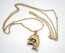 Two Tone Gold Dolphin Pendant & Chain Marked 375 - 18" Long - Thames Hospice