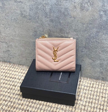 Saint Laurent Pink Quilted Leather Compact Bifold Wallet New w / box