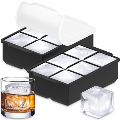 Large Silicone Ice Cube Tray (2-Pack), Easy Release 2'' Big Ice Cubes - Cocktail,