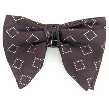 1970s Vintage Brown Geometric Design Bow Tie Oversized Large Butterfly Clip On