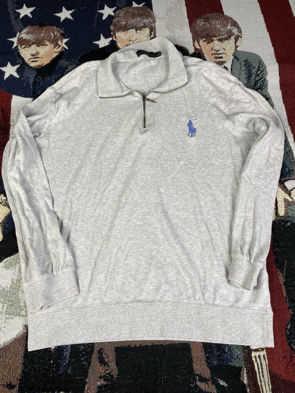 Felpa Pullover Vintage Polo Ralph Lauren Quarter 1 4 Zip Uomo Grande Grigio Pony