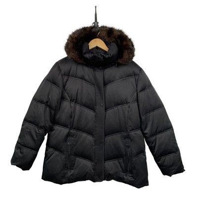 Calvin Klein Down Jacket Womens XL Black Faux Fur Hood