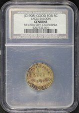 (c.1908) Good For 5C Eagle Saloon Nevada City, California Trade Token TC-63626