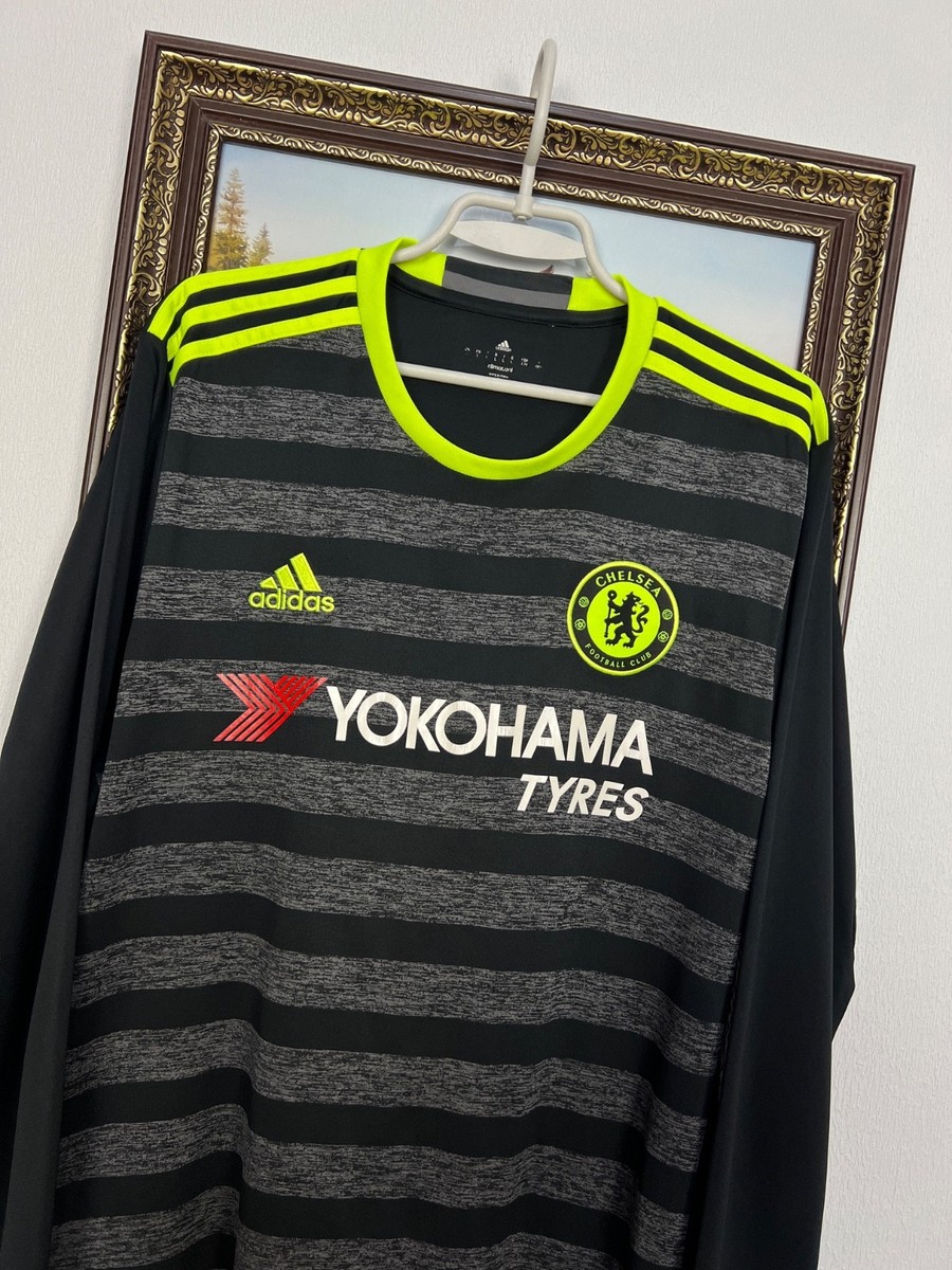 CHELSEA adidas シャツ ブラック/ライムＬサイズ Chelsea Away football shirt 2016 Soccer Adidas Long Sleeve Jersey