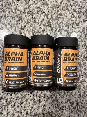 LOT of 3 Onnit Alpha Brain Memory and Focus - 60 Capsules each - exp 08/2026