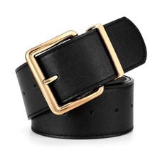 Women Wide Belt for Dresses Thick Leather Belt with Big Gold Buckle Fahion Wo...