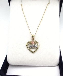 10K Tricolor "MOM" Heart Pendant Necklace 19" 1.2 Gr [N147]
