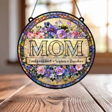 Personalized Mom  s Garden Stained Glass Suncatcher, Custom Names Gift for Mom